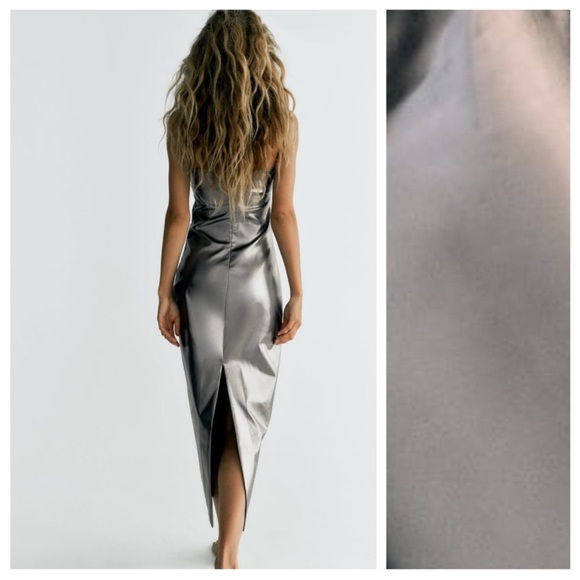 ZARA NEW WOMAN SS23 STEEL METALLIC STRAPLESS DRESS 3067/290/015 - Picture 10 of 12